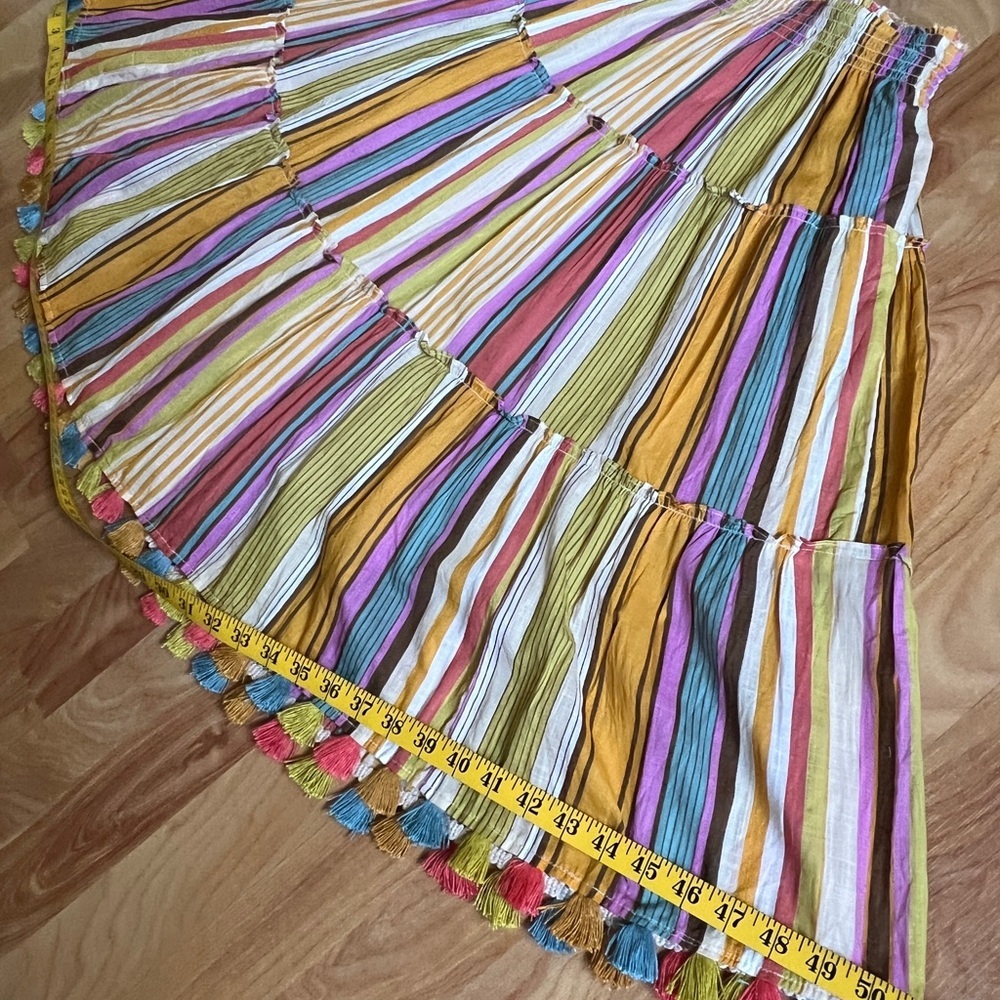 EUC Colorful Tiered Multicolor Striped Cotton Midi Skirt with Tassels sz SP - Picture 4 of 9